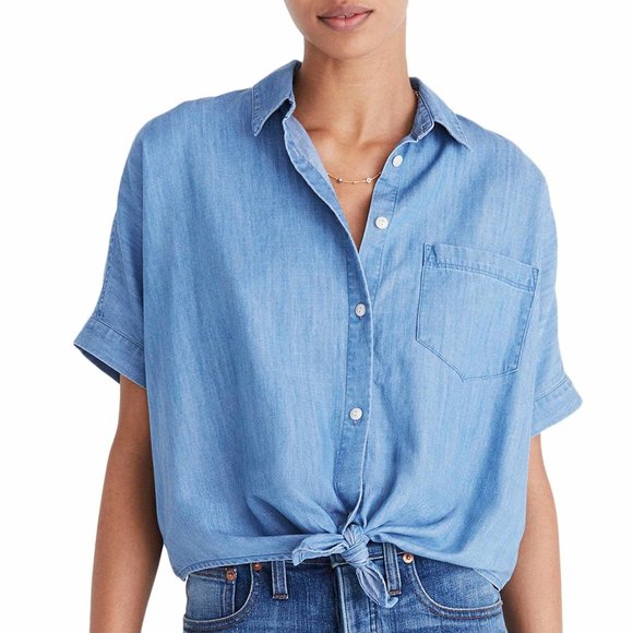 Madewell Tops - Madewell Chambray Tie Front Short Sleeve Top S